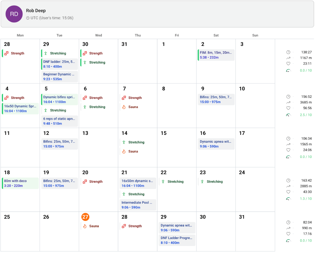Instructor viewing the athlete’s full schedule