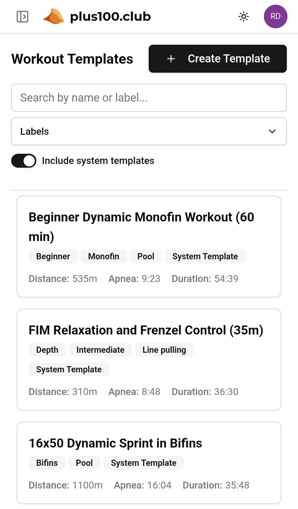 Workout Templates Interface