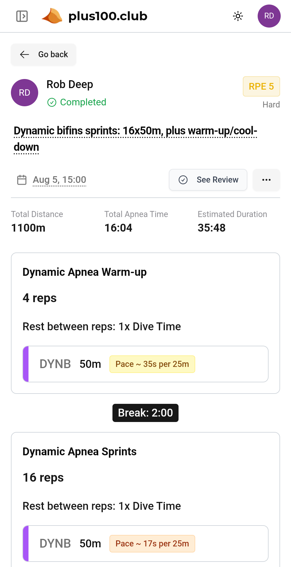 Workout Planning Interface