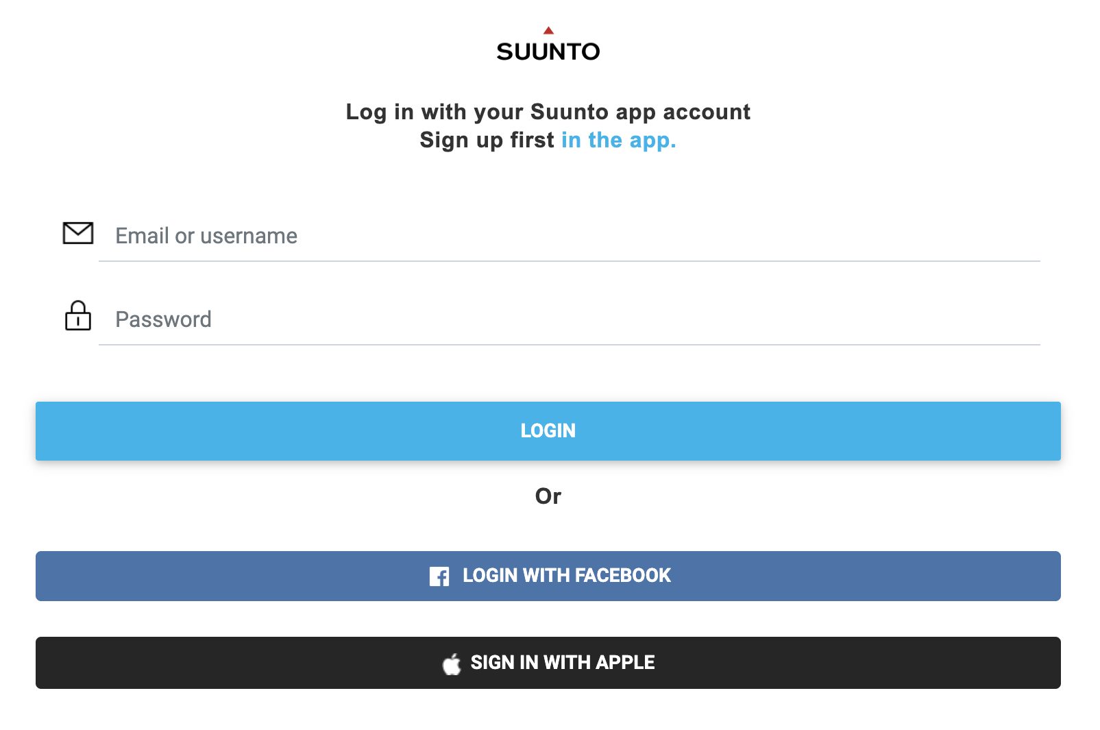 Suunto login page